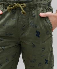 Bermuda-de-Sarja-Infantil-Estampada-de-Caveiras-com-Bolsos-Verde-Militar-9579763-Verde_Militar_4