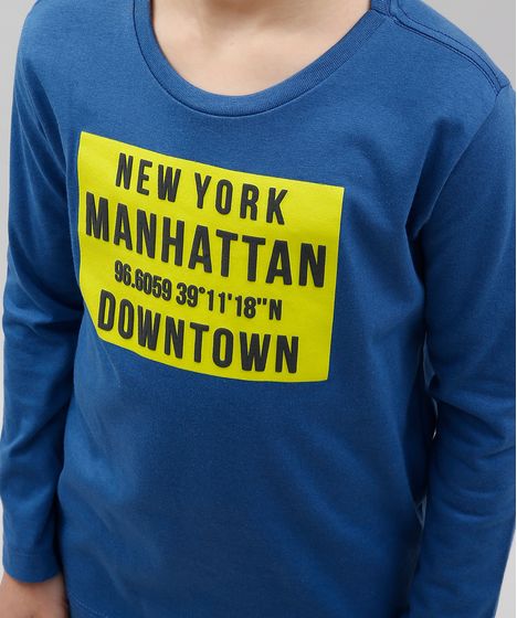 Camiseta Infantil New York Manhattan Manga Longa Gola Careca