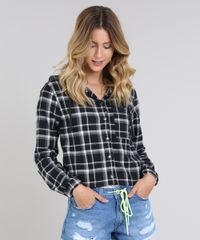 Jaqueta-Feminina-Estampada-Xadrez-em-Flanela-com-Capuz-em-Moletom-Preta-9571382-Preto_1