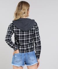 Jaqueta-Feminina-Estampada-Xadrez-em-Flanela-com-Capuz-em-Moletom-Preta-9571382-Preto_2