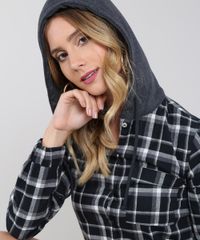 Jaqueta-Feminina-Estampada-Xadrez-em-Flanela-com-Capuz-em-Moletom-Preta-9571382-Preto_4