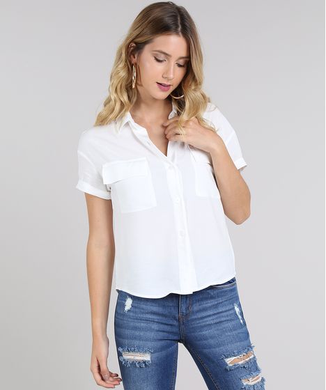 camisa de botão feminina manga curta