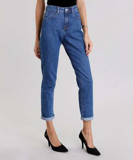 calça jeans feminina mom pants azul médio