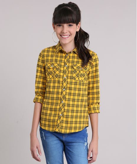 Camisa-Infantil-Xadrez-Manga-Longa-Gola-Esporte-Amarelo-Escuro-8445066-Amarelo_Escuro_1