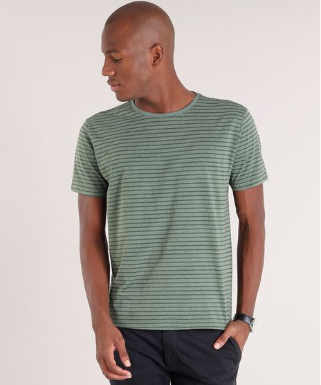 Camiseta-Masculina-Basica-Listrada-Manga-Curta-Gola-Careca-Verde-Escuro-8664276-Verde_Escuro_1