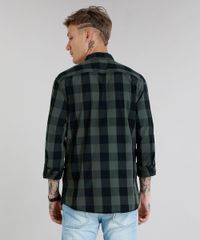 Camisa-Masculina-Xadrez-com-Bolso-Manga-Longa-Verde-Militar-8448777-Verde_Militar_2