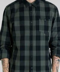 Camisa-Masculina-Xadrez-com-Bolso-Manga-Longa-Verde-Militar-8448777-Verde_Militar_4