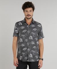 Camisa-Masculina-Estampada-de-Folhagem-Manga-Curta-Cinza-9146544-Cinza_1