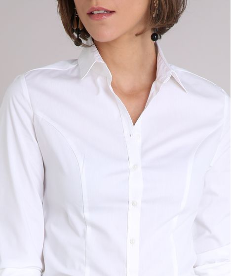 camisa social feminina branca manga longa