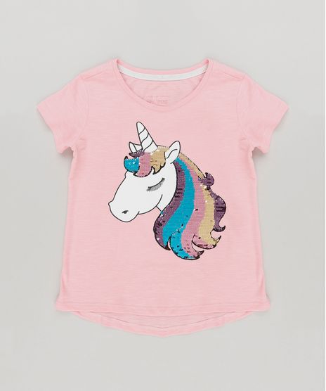 Blusa-Infantil-Unicornio-com-Paete-Dupla-Face-Manga-Curta-Decote-Redondo-em-Moletom--Rosa-9131094-Rosa_1