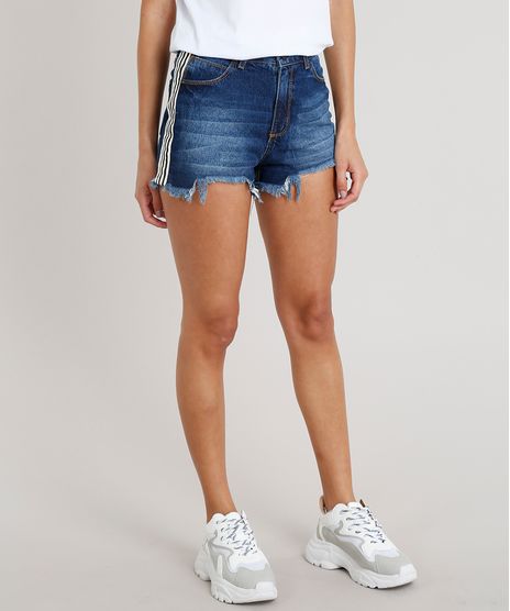 Short-Jeans-Feminino-Vintage-com-Faixa-Lateral-Listrada-Azul-Escuro-9010656-Azul_Escuro_1