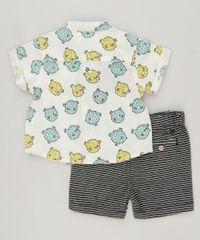 Conjunto-Infantil-Bento-de-Camisa-Estampada-de-Peixe-Manga-Curta-Off-White---Bermuda-Listrada-com-Bolsos-Preta-9164455-Preto_4