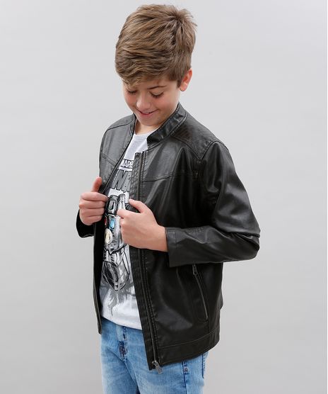 Jaqueta-Biker-Infantil-com-Recorte-e-Bolsos-Marrom-9360973-Marrom_1