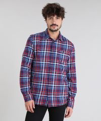 Camisa-Masculina-em-Flanela-Estampada-Xadrez-com-Bolso-Manga-Longa-Azul-Marinho-8448862-Azul_Marinho_1
