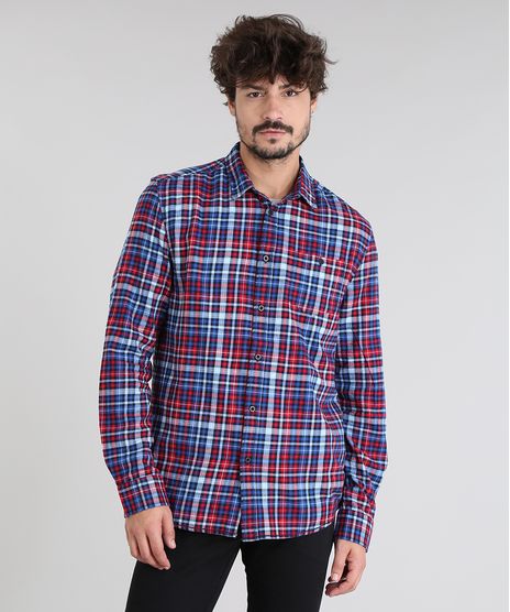 Camisa-Masculina-em-Flanela-Estampada-Xadrez-com-Bolso-Manga-Longa-Azul-Marinho-8448862-Azul_Marinho_1