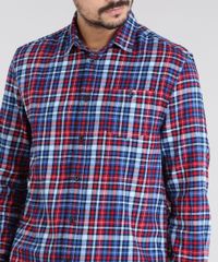 Camisa-Masculina-em-Flanela-Estampada-Xadrez-com-Bolso-Manga-Longa-Azul-Marinho-8448862-Azul_Marinho_4