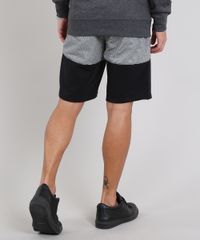 Bermuda-Masculina-Relaxed-em-Moletom-Listrada-com-Recorte-Preta-8728025-Preto_4
