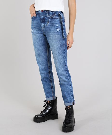 Calca-Jeans-Feminina-Mom-com-Faixa-para-Amarrar-Azul-Medio-9594585-Azul_Medio_1