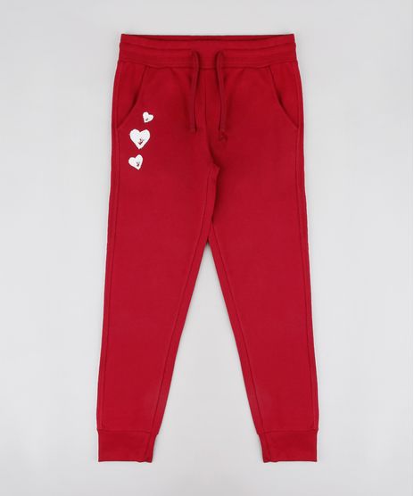 Calca-Infantil-em-Moletom-com-Estampa-de-Coracao-e-Bolsos-Vermelha-Escuro-9346860-Vermelho_Escuro_1