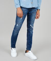 Calca-Jeans-Masculina-Skinny-com-Recortes-e-Rasgos-Azul-Medio-9532783-Azul_Medio_1