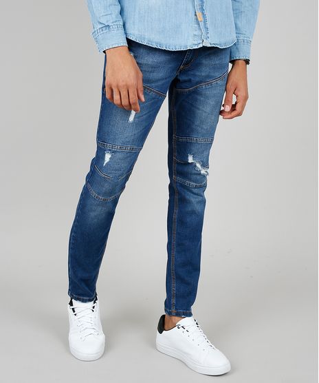 Calca-Jeans-Masculina-Skinny-com-Recortes-e-Rasgos-Azul-Medio-9532783-Azul_Medio_1