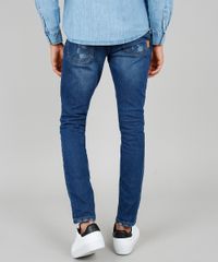 Calca-Jeans-Masculina-Skinny-com-Recortes-e-Rasgos-Azul-Medio-9532783-Azul_Medio_4