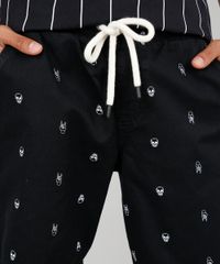 Bermuda-de-Sarja-Masculina-Reta-Estampada-de-Caveiras-com-Bolsos-Preta-9545429-Preto_2