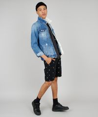 Bermuda-de-Sarja-Masculina-Reta-Estampada-de-Caveiras-com-Bolsos-Preta-9545429-Preto_3