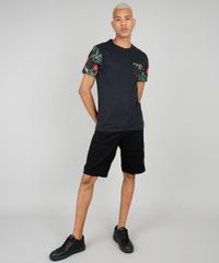 Camiseta-Masculina-com-Bolso-e-Manga-Curta-Estampados-Floral-Gola-Careca-Preta-9593037-Preto_3