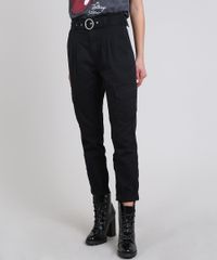 Calca-de-Sarja-Feminina-Jogger-Clochard-Cargo-com-Cinto-Preta-9594588-Preto_1
