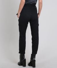 Calca-de-Sarja-Feminina-Jogger-Clochard-Cargo-com-Cinto-Preta-9594588-Preto_2