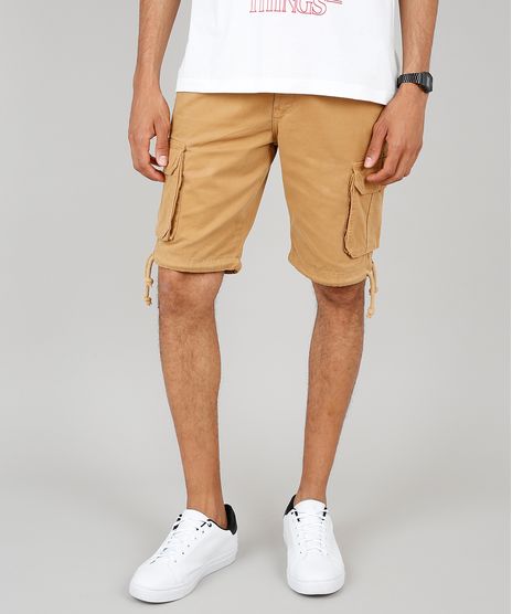 Bermuda-de-Sarja-Masculina-Cargo-Reta-com-Bolsos-Mostarda-9538966-Mostarda_1
