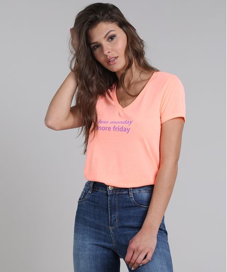 Blusa-Feminina--Less-Monday-More-Friday--Manga-Curta-Laranja-Neon-9578568-Laranja_Neon_1