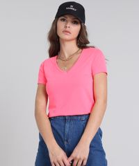 Blusa-Feminina-Manga-Curta-Decote-V-Rosa-Neon-9578565-Rosa_Neon_1