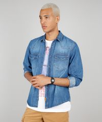 Camisa-Jeans-Masculina-com-Bolsos-Manga-Longa-Azul-Medio-9534145-Azul_Medio_1