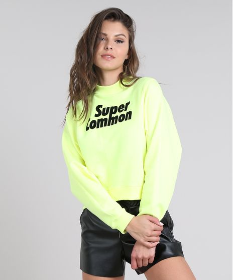 Blusao-Feminino-em-Moletom-com-Estampa--Super-Common--Amarelo-Neon-9459905-Amarelo_Neon_1