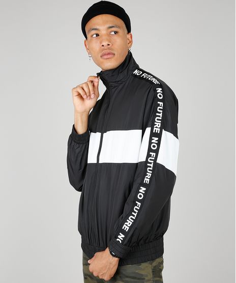 Jaqueta-Corta-Vento-Masculina-com-Faixa-Lateral--No-future--Preta-9361205-Preto_1