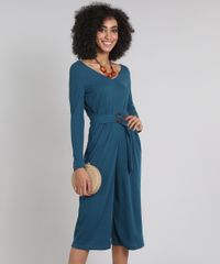 Macacao-Feminino-Pantacourt-Canelado-Manga-Longa-Decote-V-com-Cinto-Verde-Militar-9576257-Verde_Militar_1