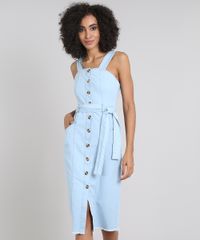 Vestido-Jeans-Feminino-Midi-Barra-Desfiada-com-Botoes-e-Faixa-Azul-Claro-9594629-Azul_Claro_1