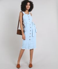 Vestido-Jeans-Feminino-Midi-Barra-Desfiada-com-Botoes-e-Faixa-Azul-Claro-9594629-Azul_Claro_3
