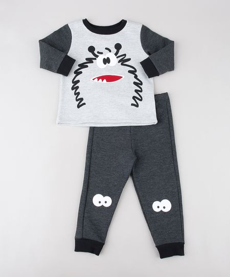 Pijama-Infantil-Monstrinho-em-Moletom-Manga-Longa-Cinza-Mescla-Claro-9528124-Cinza_Mescla_Claro_1