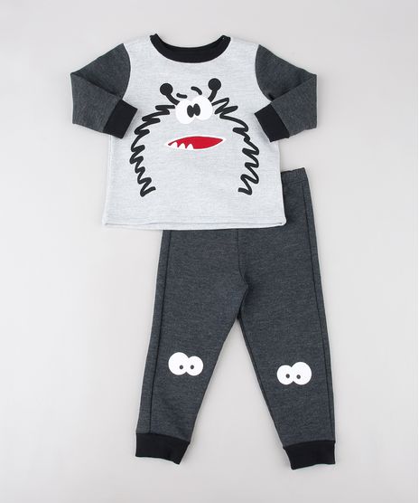 Pijama-Infantil-Monstrinho-em-Moletom-Manga-Longa-Cinza-Mescla-Claro-9528124-Cinza_Mescla_Claro_1