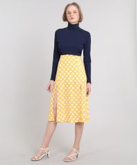 Saia-Feminina-Mindset-Midi-Estampada-de-Poa-com-Fendas-Amarela-9669435-Amarelo_3