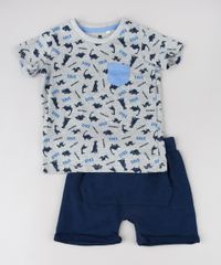 Conjunto-Infantil-de-Camiseta-Estampada-de-Dinossauro-Cinza-Mescla---Short-em-Moletom-Azul-Marinho-9577633-Azul_Marinho_1