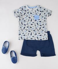 Conjunto-Infantil-de-Camiseta-Estampada-de-Dinossauro-Cinza-Mescla---Short-em-Moletom-Azul-Marinho-9577633-Azul_Marinho_3