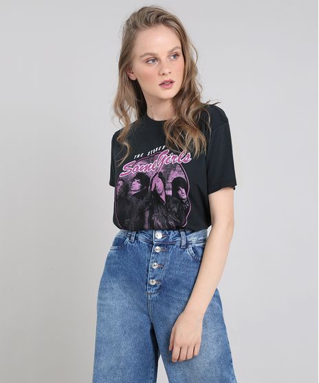 T-Shirt-Feminina-de-Banda-Mindset-The-Rolling-Stones--Some-Girls--Manga-Curta-Decote-Redondo-Preta-9642562-Preto_1
