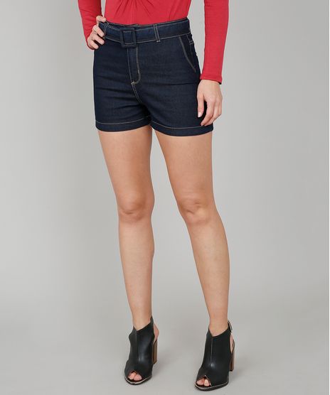 Short-Jeans-Feminino-Vintage-com-Pespontos-e-Cinto-Azul-Escuro-9594623-Azul_Escuro_1
