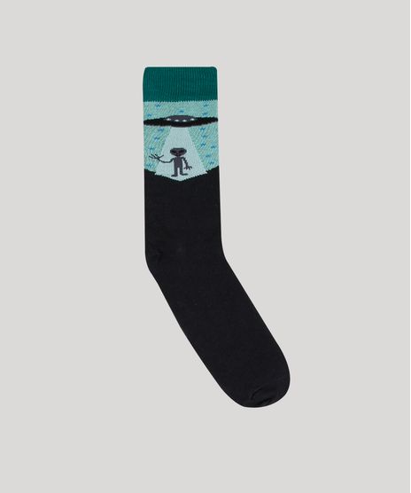 Meia-Masculina-Cano-Alto-Divertida-Alien-Preta-9242391-Preto_1