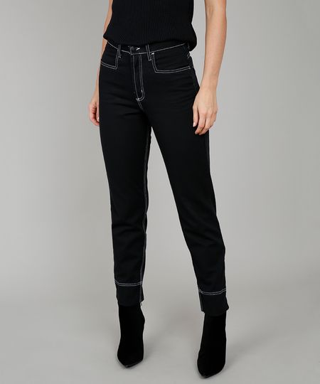 Calca-de-Sarja-Feminina-Reta-com-Pespontos-Preta-9594604-Preto_1