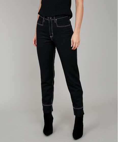Calca-de-Sarja-Feminina-Reta-com-Pespontos-Preta-9594604-Preto_1